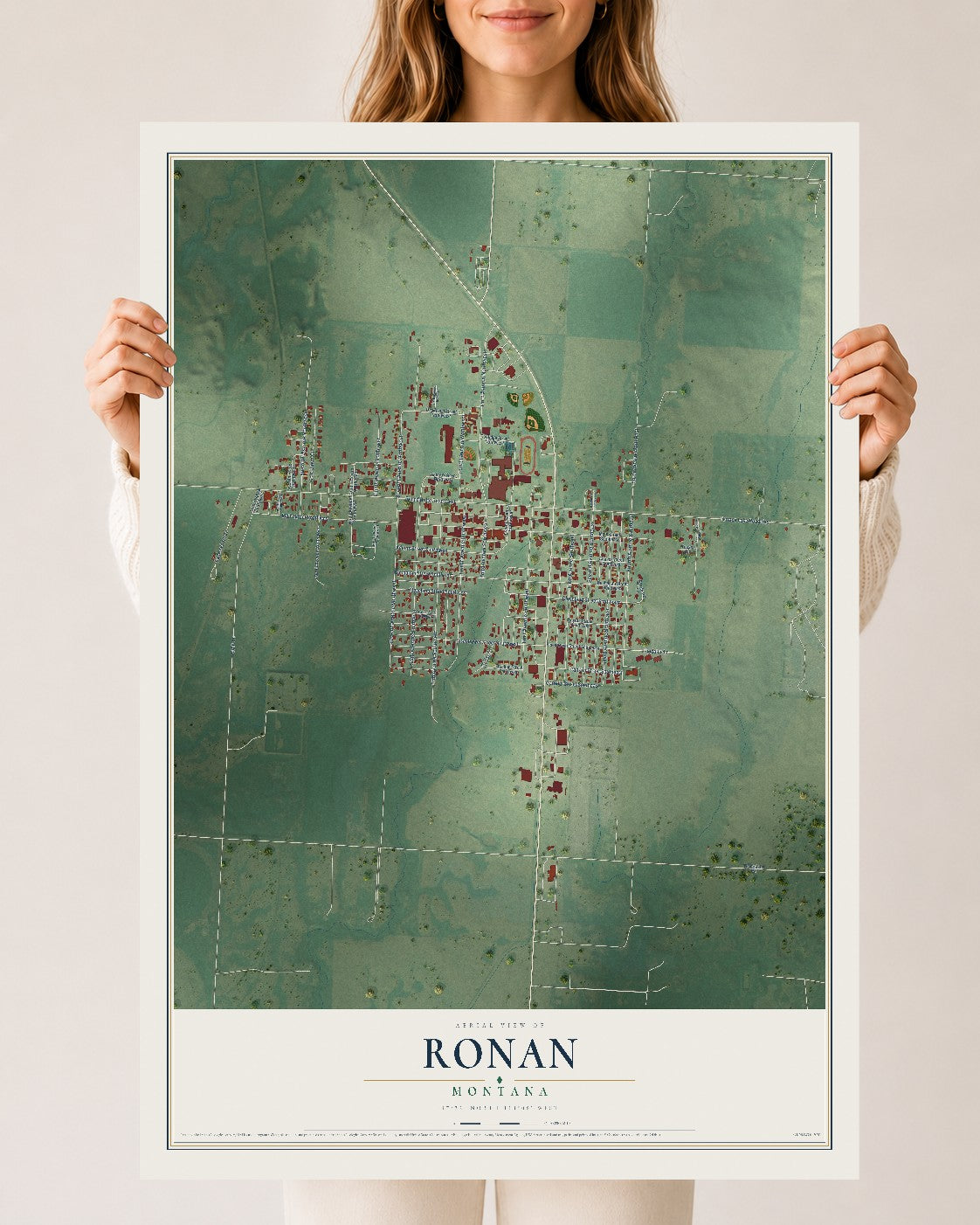Map of Ronan, Montana, 24 x 36 inch unframed archival matte print