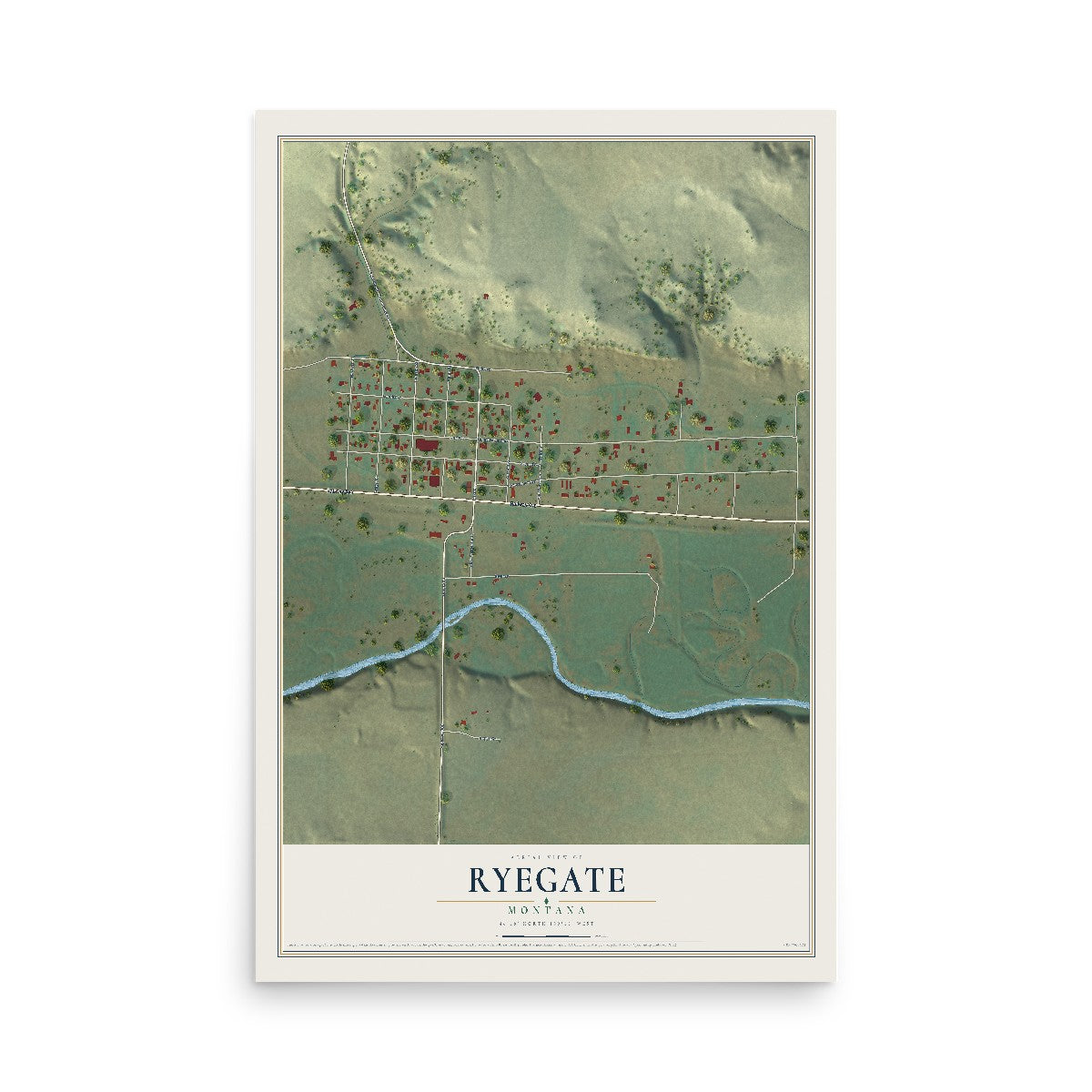 Map of Ryegate, Montana, 12 x 18 inch unframed archival matte print