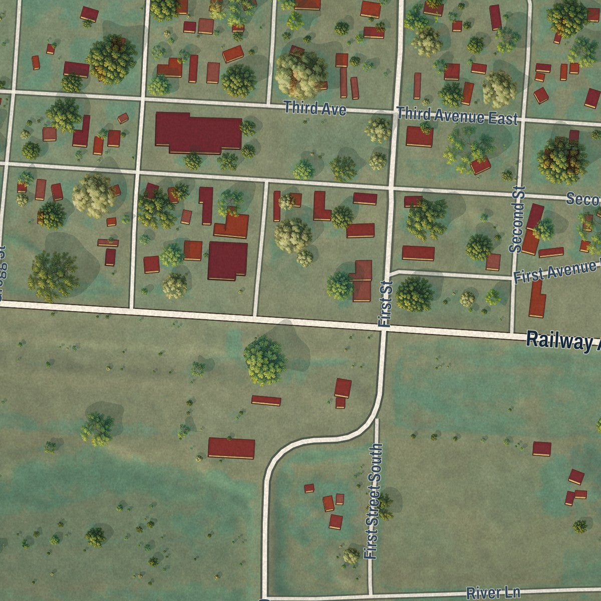 Close-up of the map of Ryegate, Montana print showing street and building detail