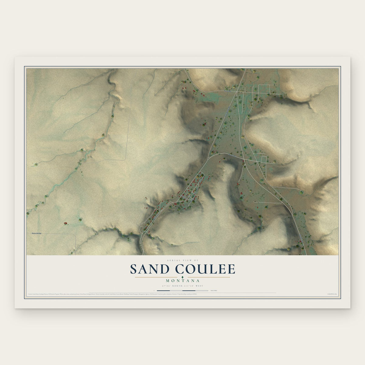 Sand Coulee, Montana map print, the full design