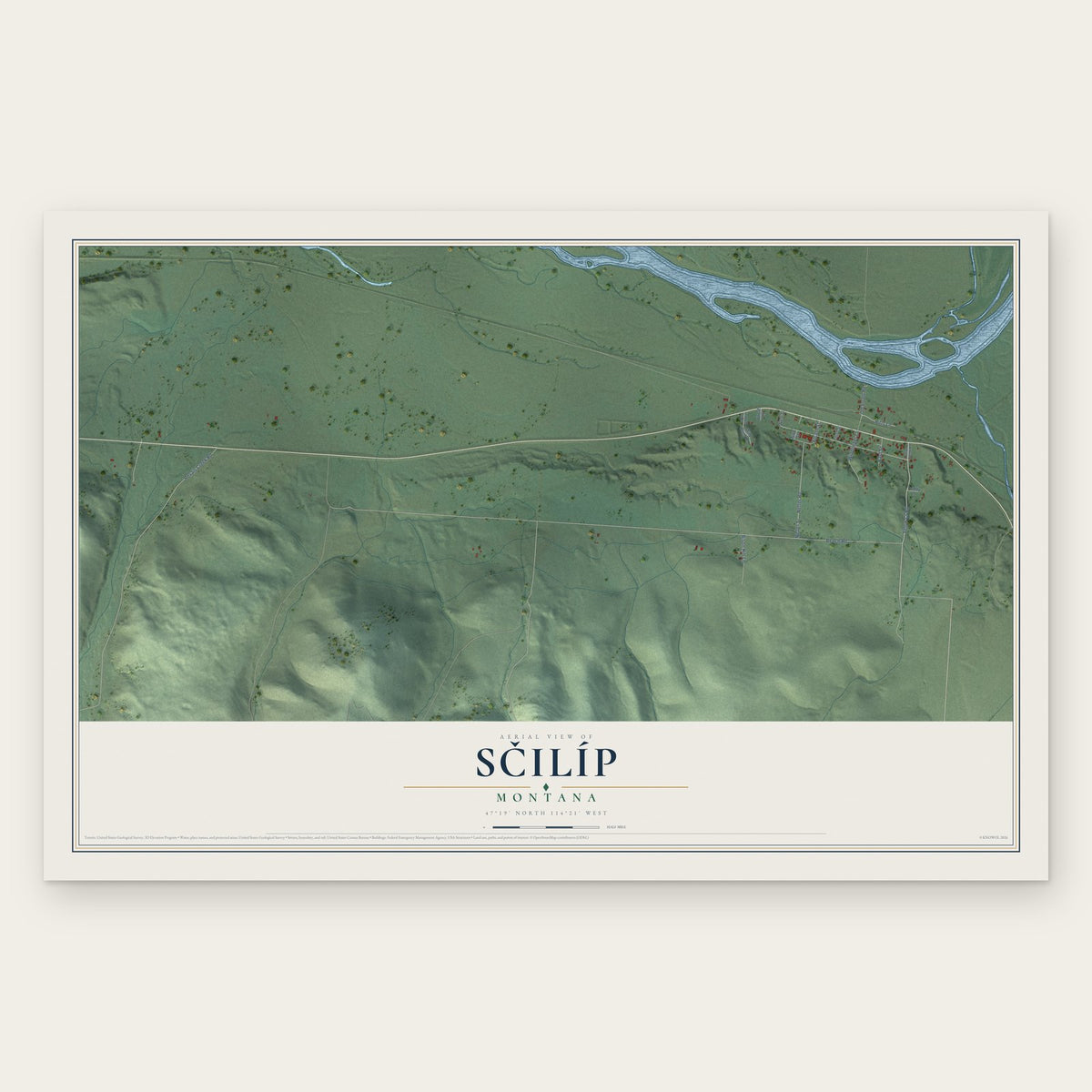 Sčilíp, Montana map print, the full design