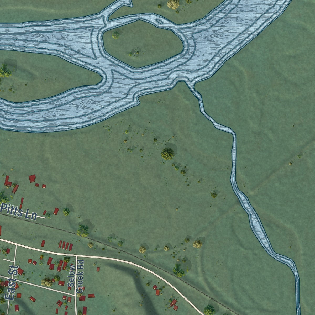 Close-up of the map of Sčilíp, Montana print showing street and building detail