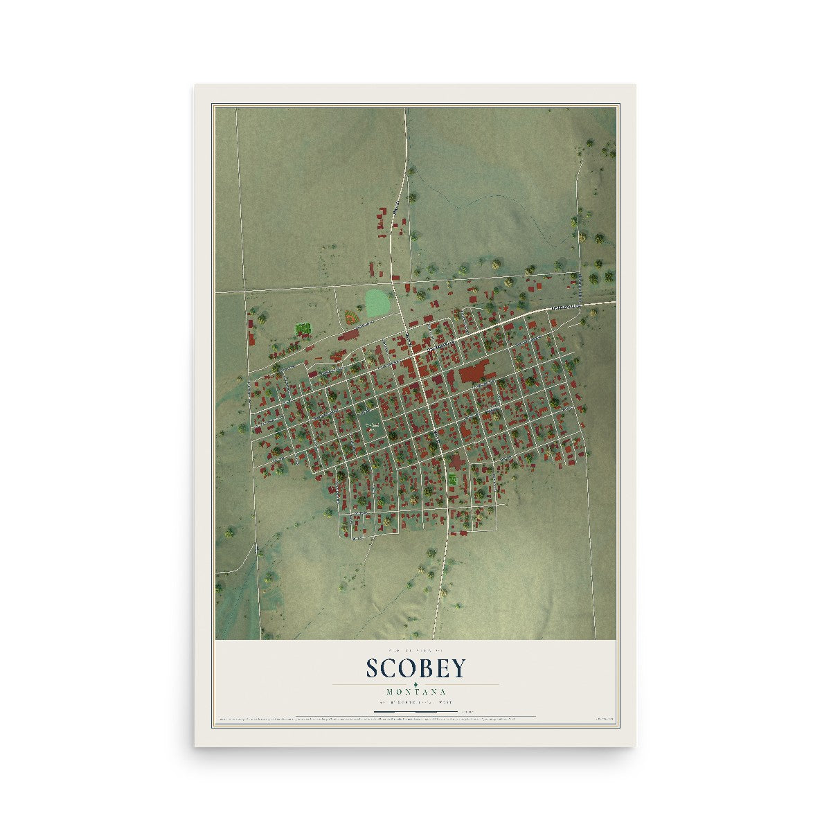 Map of Scobey, Montana, 12 x 18 inch unframed archival matte print