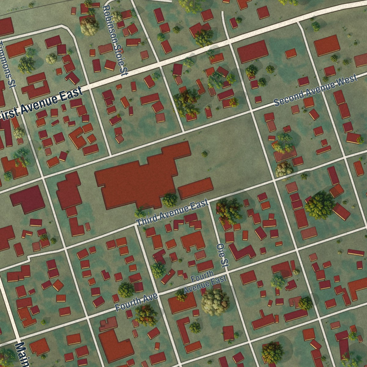 Close-up of the map of Scobey, Montana print showing street and building detail