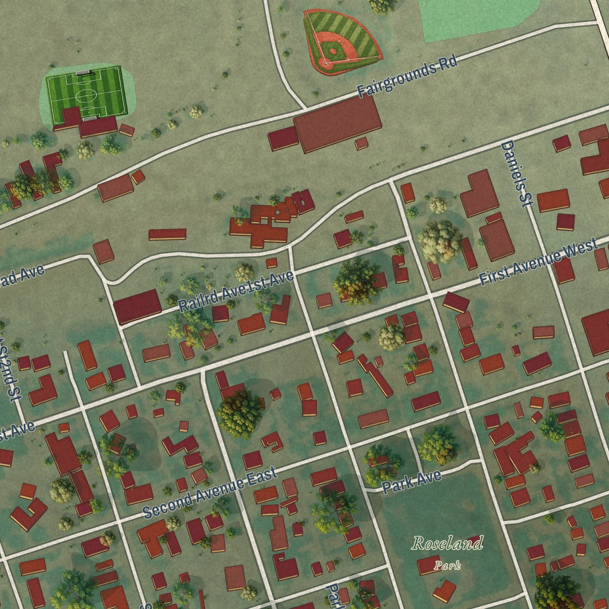 Second close-up of the map of Scobey, Montana print showing more streets and buildings