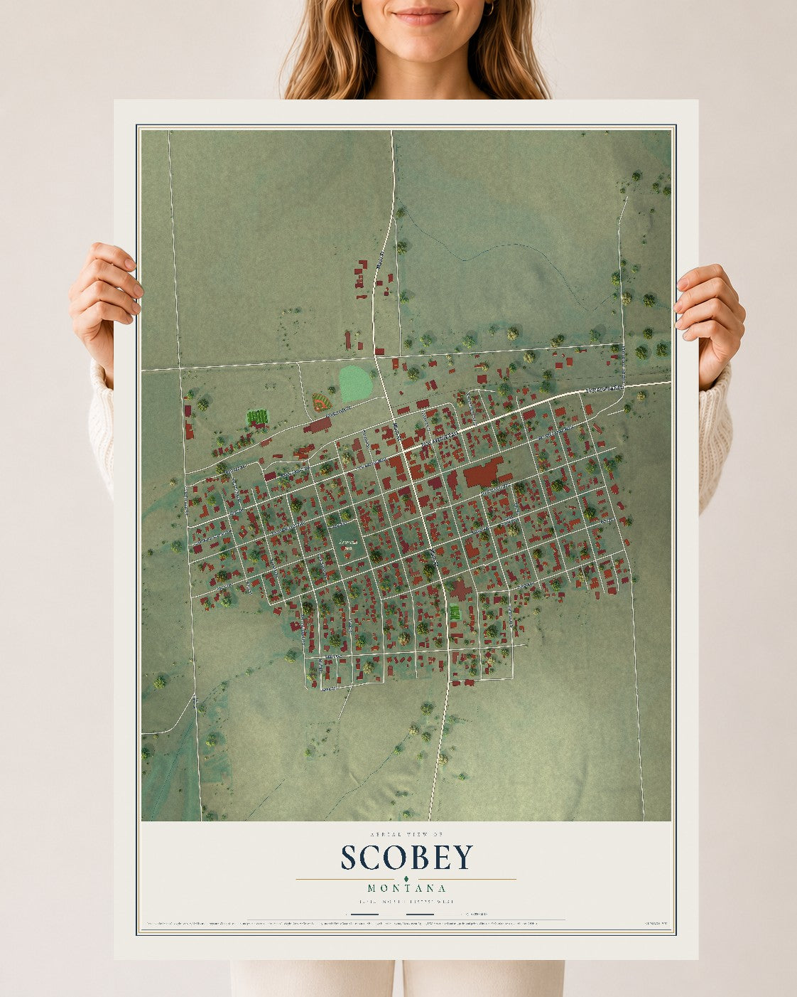 Map of Scobey, Montana, 24 x 36 inch unframed archival matte print