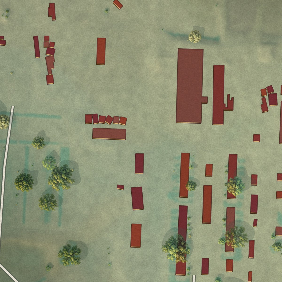 Close-up of the map of Seville Colony, Montana print showing street and building detail