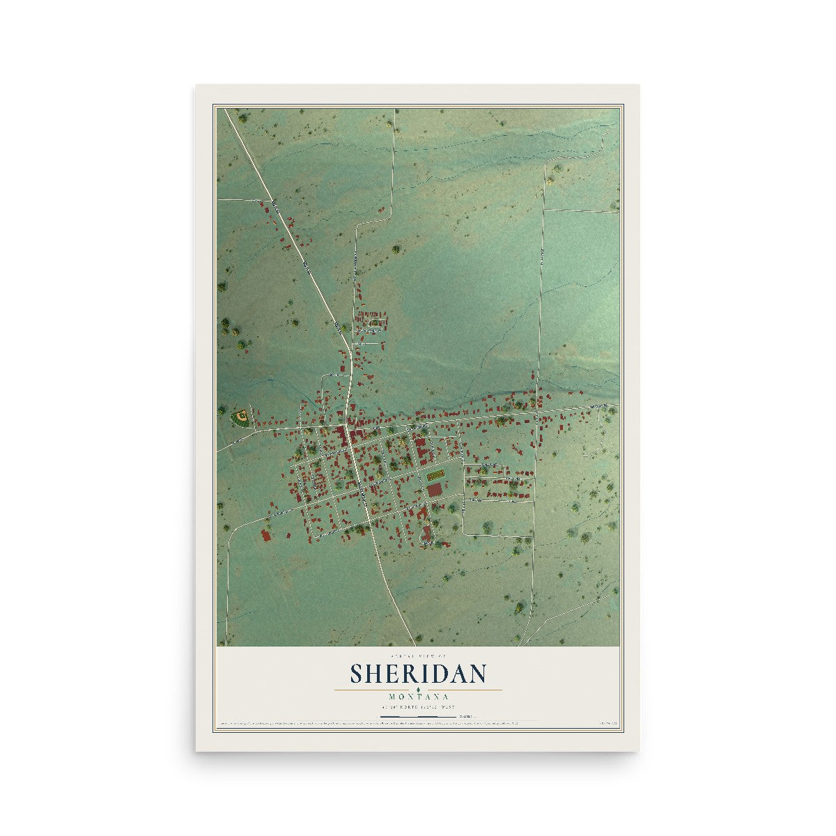 Map of Sheridan, Montana, 12 x 18 inch unframed archival matte print