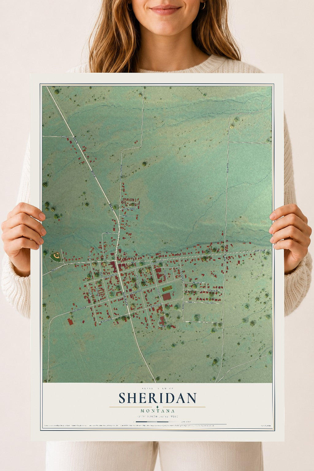 Map of Sheridan, Montana, 18 x 24 inch unframed archival matte print