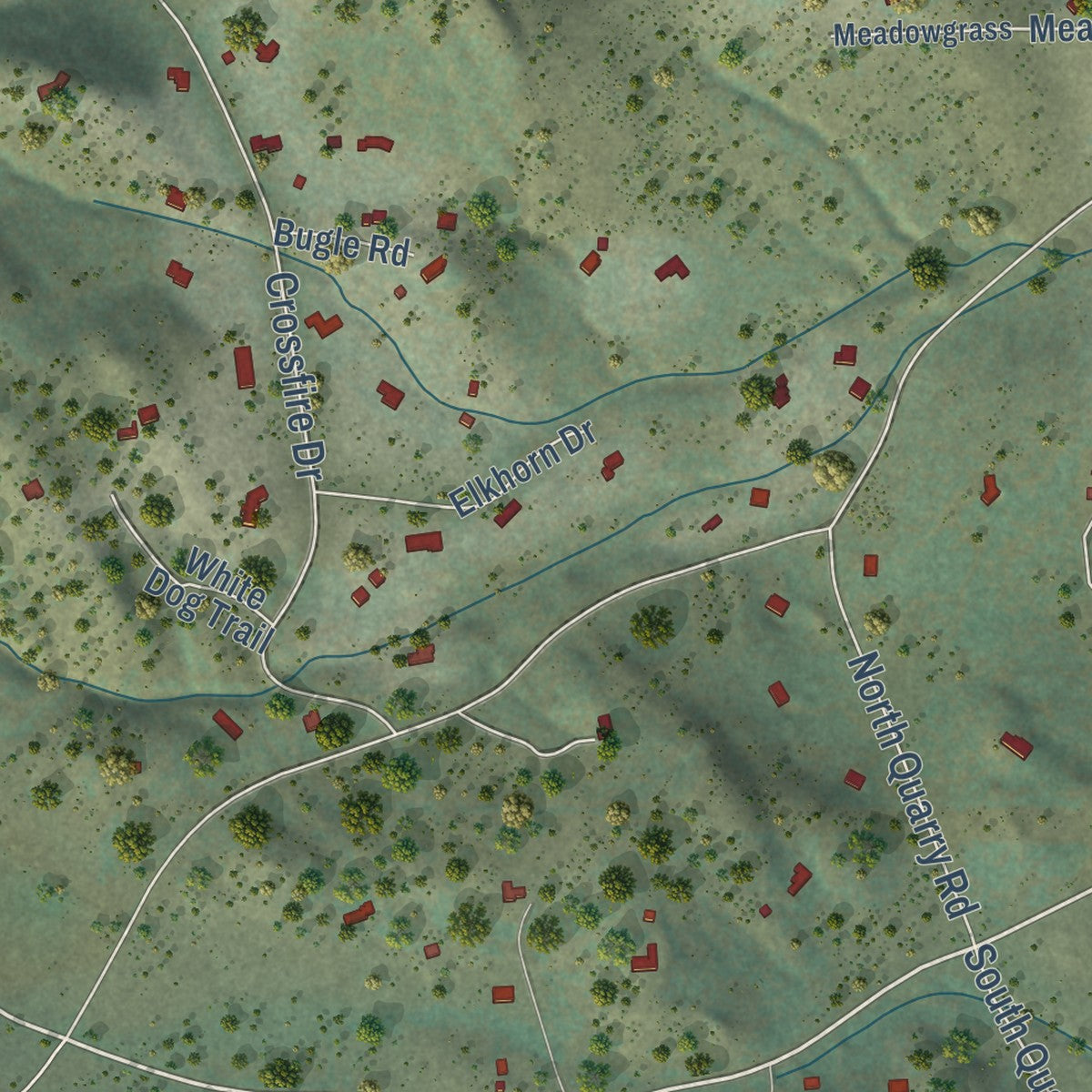 Close-up of the map of South Hills, Montana print showing street and building detail