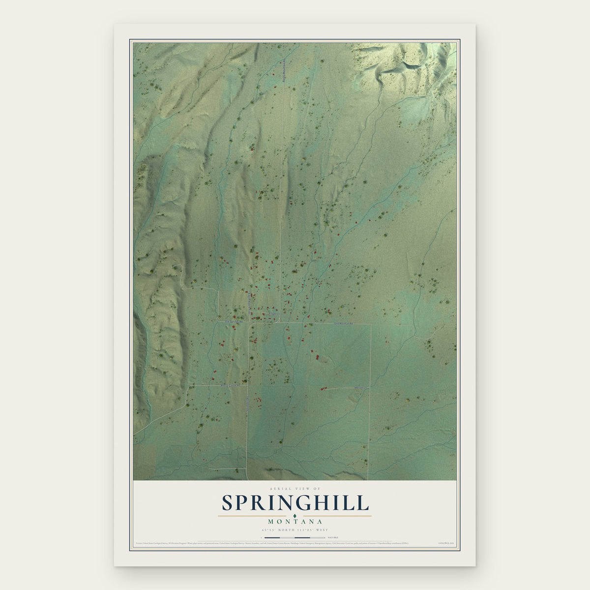 Springhill, Montana map print, the full design