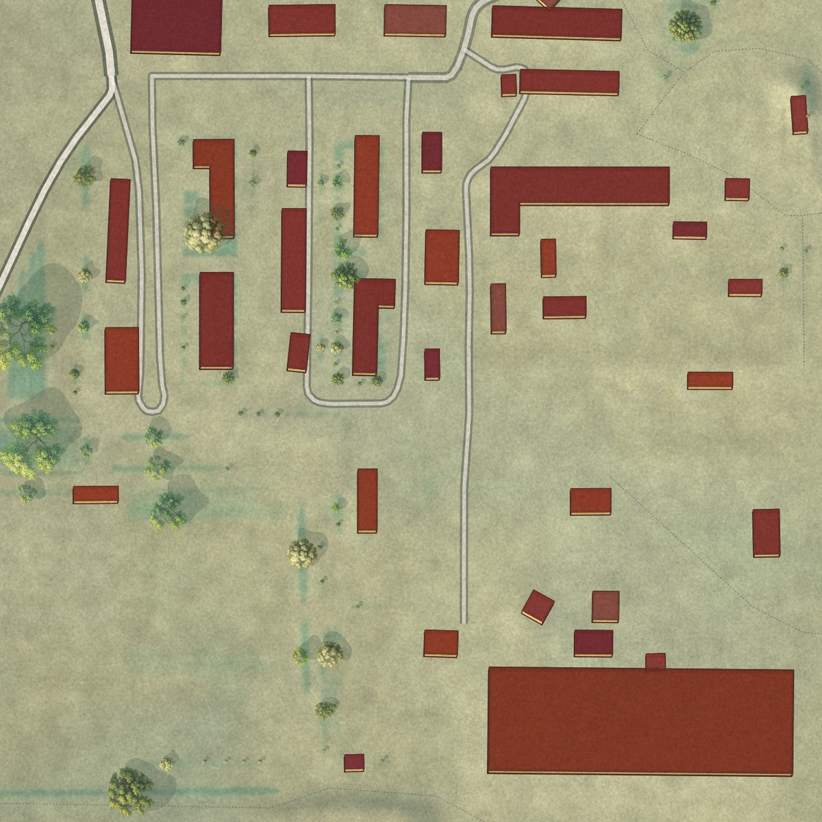 Close-up of the map of Springwater Colony, Montana print showing street and building detail