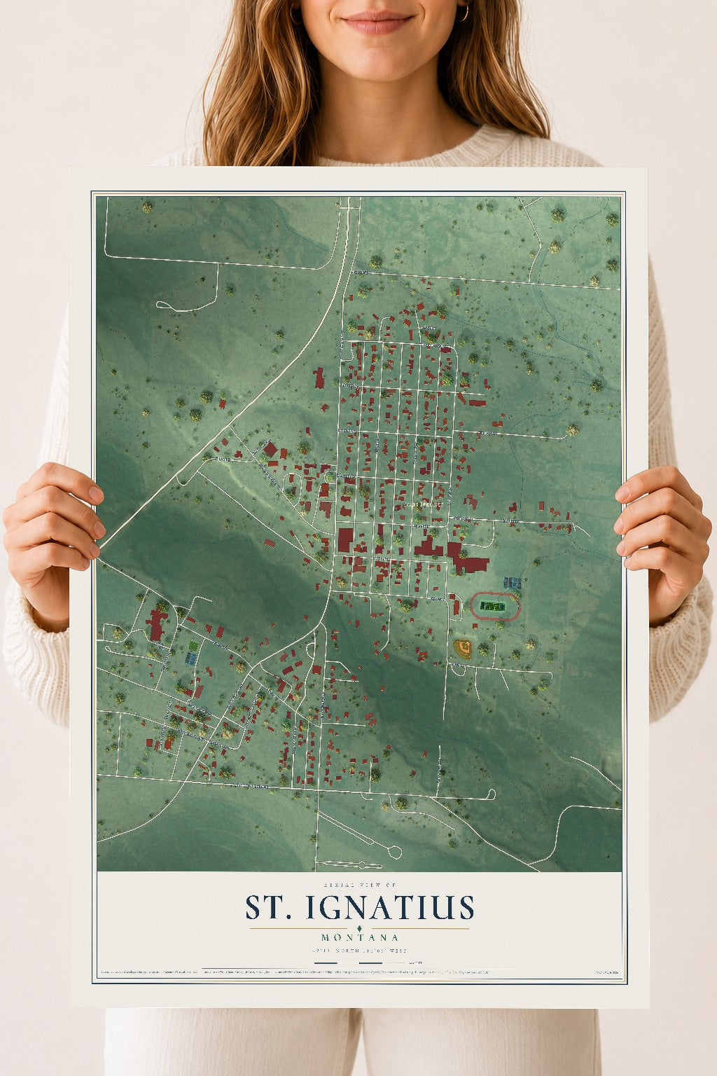 Map of St. Ignatius, Montana, 18 x 24 inch unframed archival matte print
