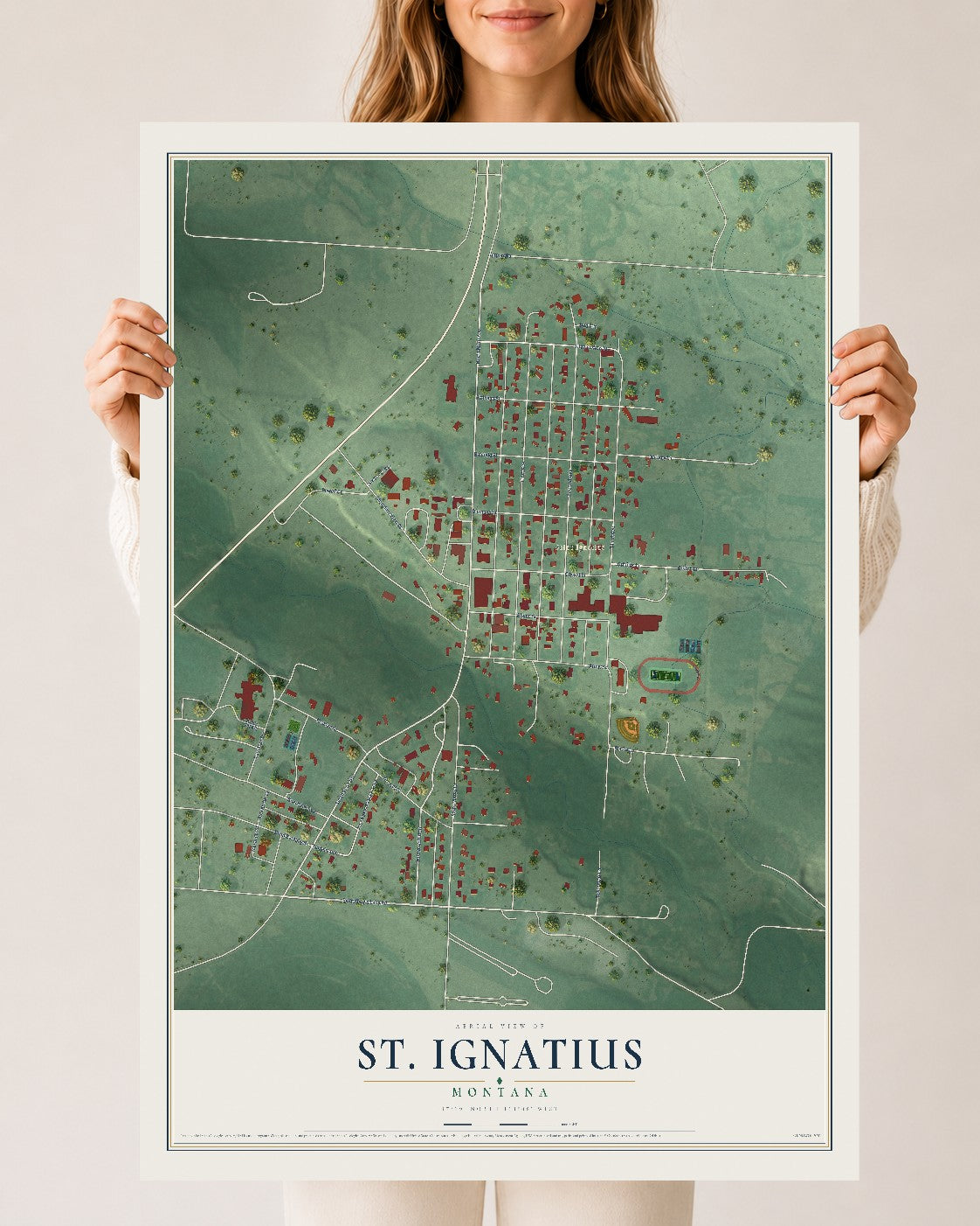 Map of St. Ignatius, Montana, 24 x 36 inch unframed archival matte print