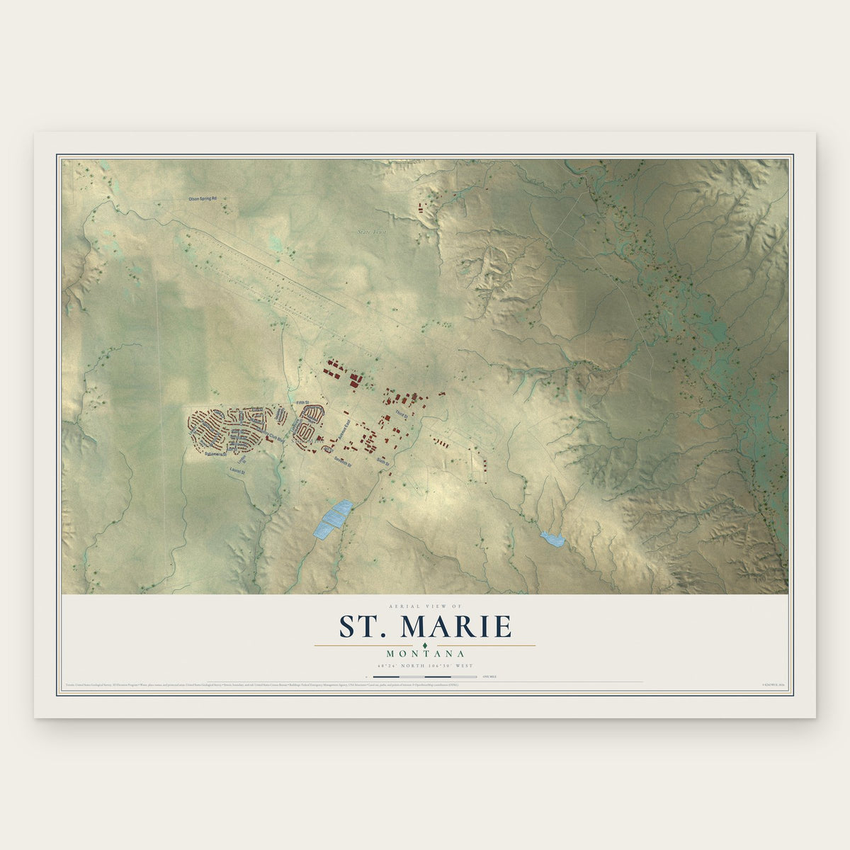 St. Marie, Montana map print, the full design