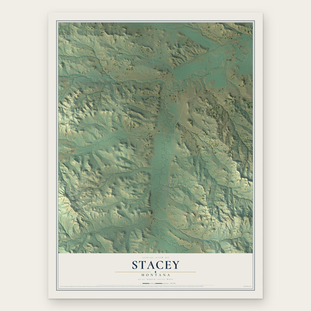 Stacey, Montana map print, the full design