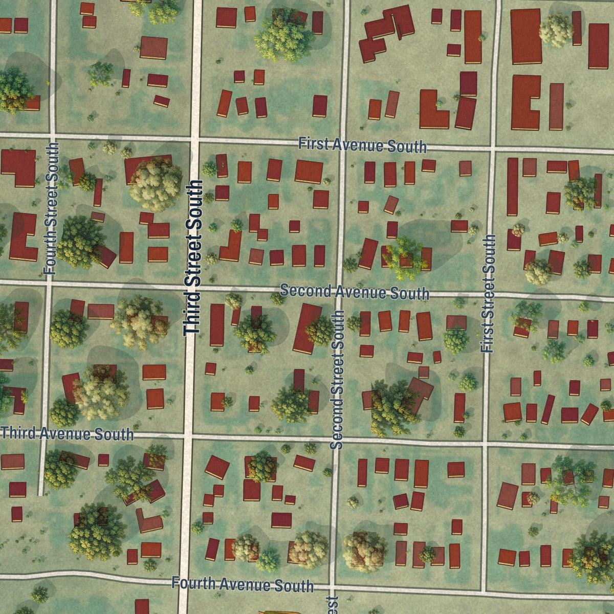 Close-up of the map of Stanford, Montana print showing street and building detail