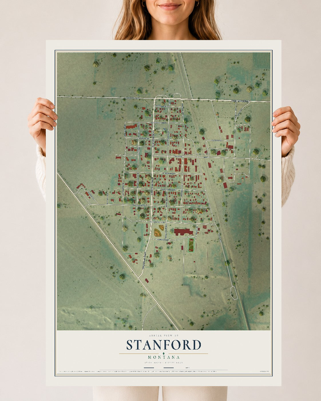 Map of Stanford, Montana, 24 x 36 inch unframed archival matte print