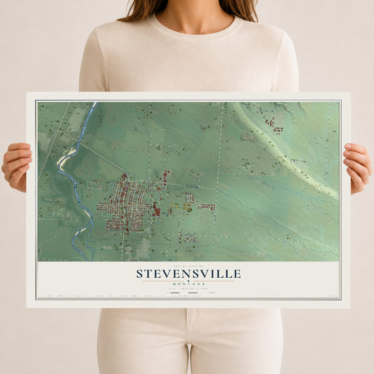Map of Stevensville, Montana, 12 x 18 inch unframed archival matte print
