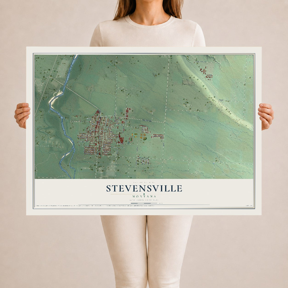 Map of Stevensville, Montana, 24 x 36 inch unframed archival matte print