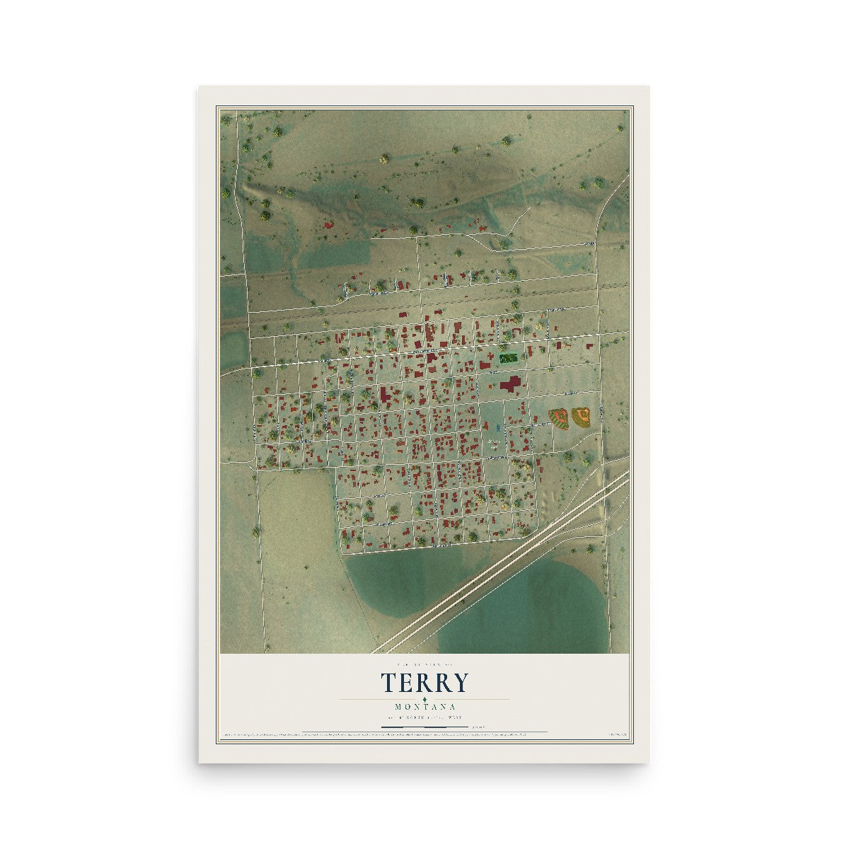 Map of Terry, Montana, 12 x 18 inch unframed archival matte print