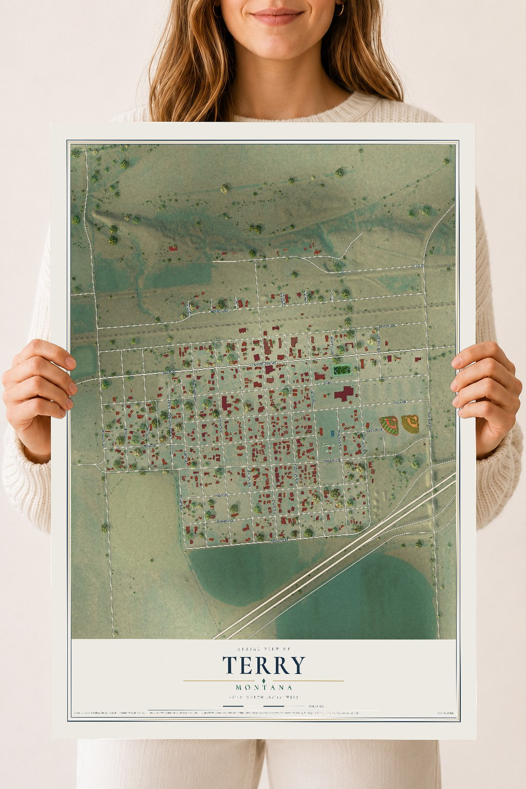 Map of Terry, Montana, 18 x 24 inch unframed archival matte print