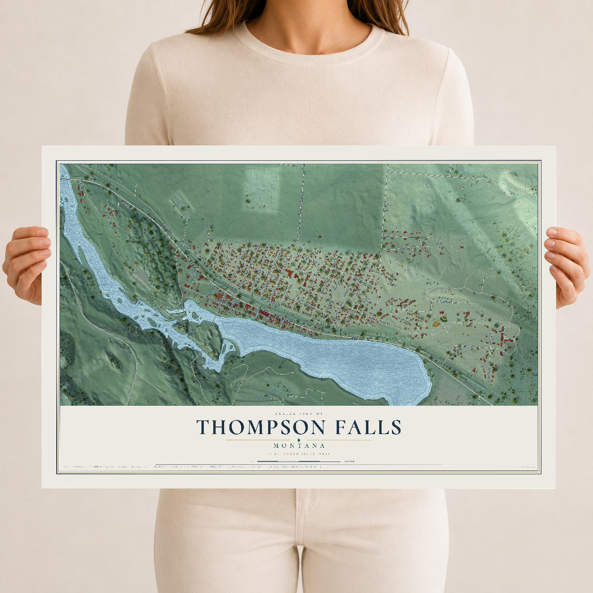 Map of Thompson Falls, Montana, 12 x 18 inch unframed archival matte print