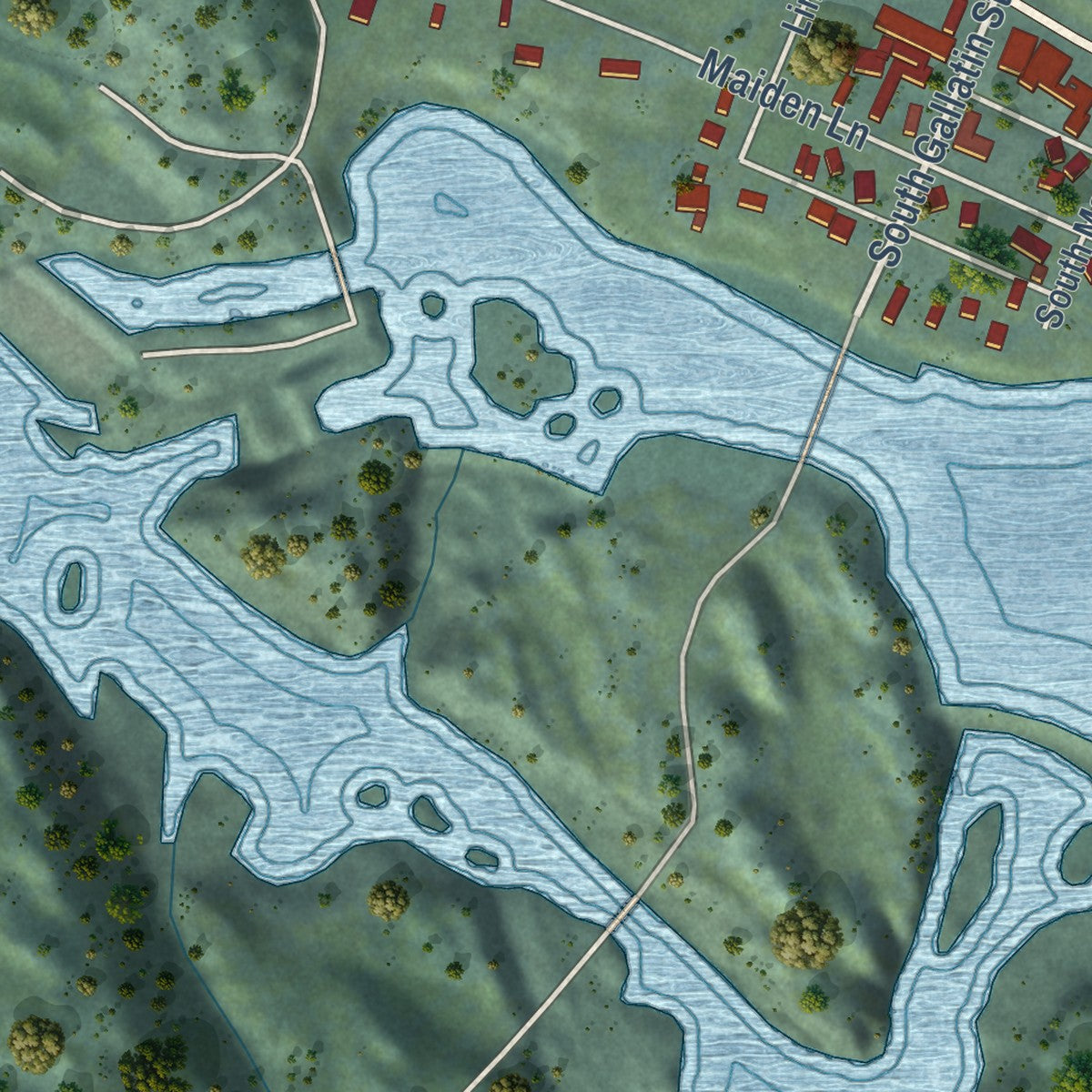 Second close-up of the map of Thompson Falls, Montana print showing more streets and buildings