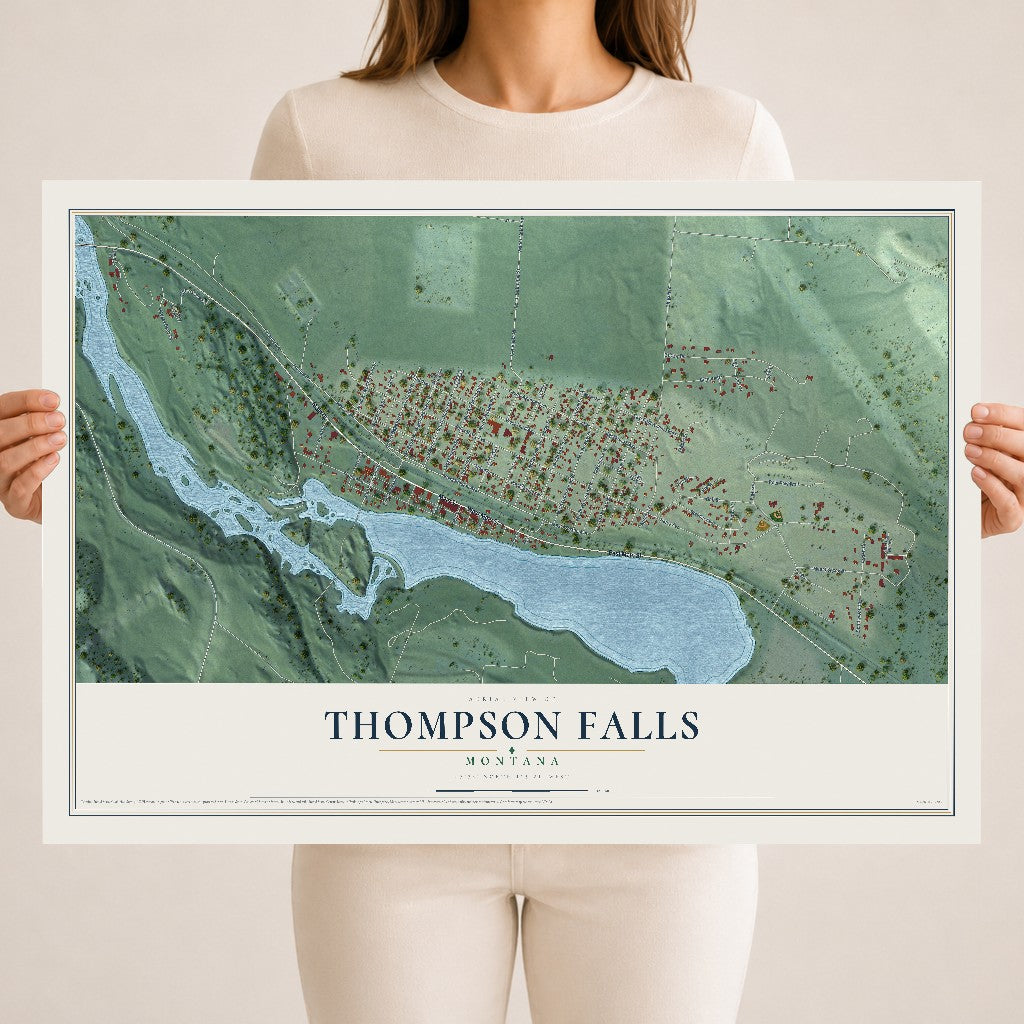 Map of Thompson Falls, Montana, 18 x 24 inch unframed archival matte print