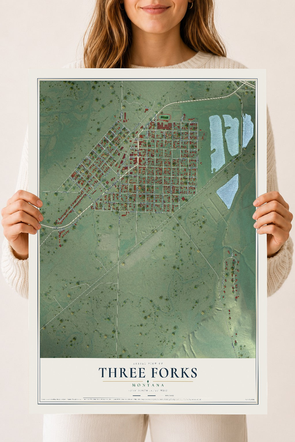 Map of Three Forks, Montana, 18 x 24 inch unframed archival matte print