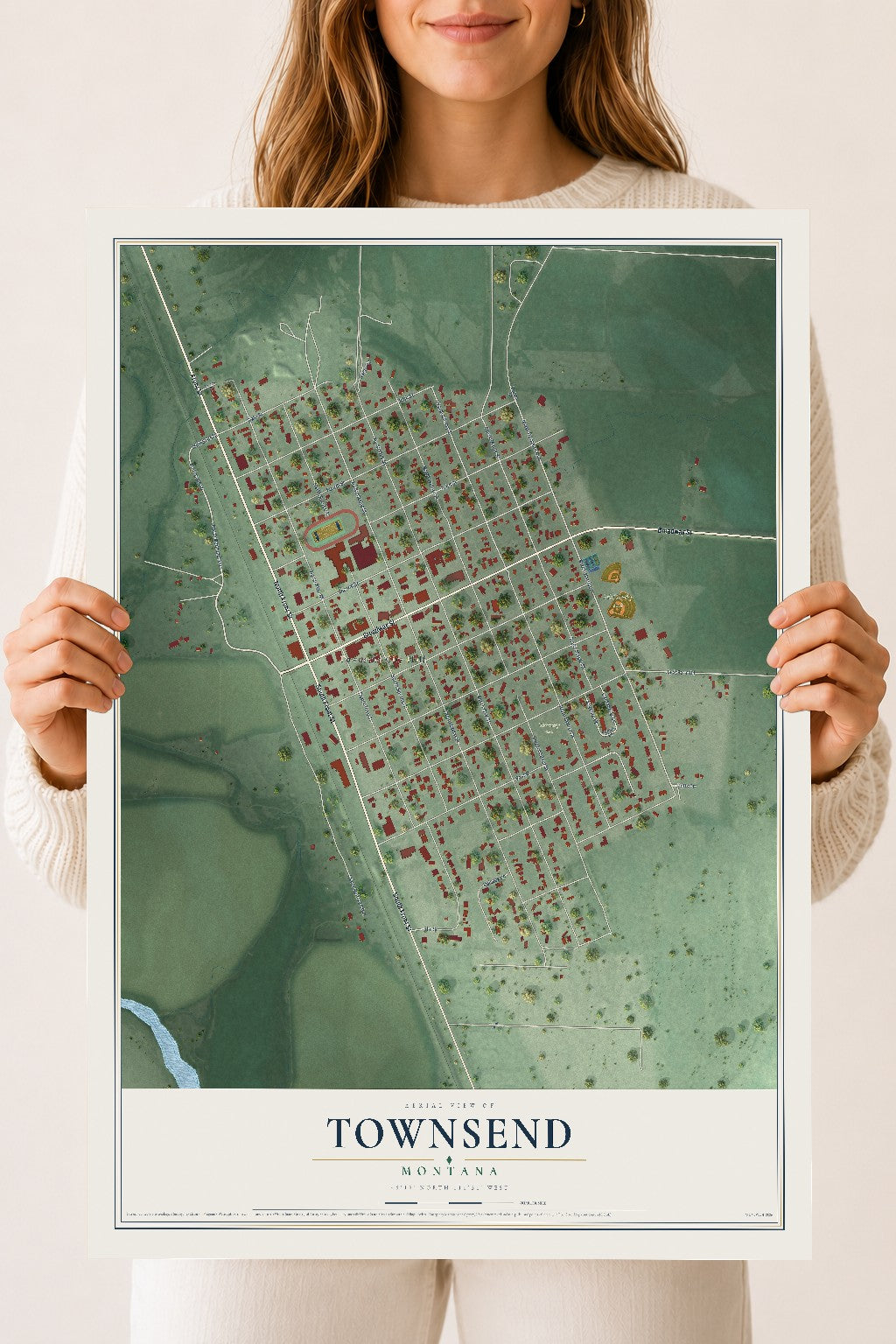 Map of Townsend, Montana, 18 x 24 inch unframed archival matte print