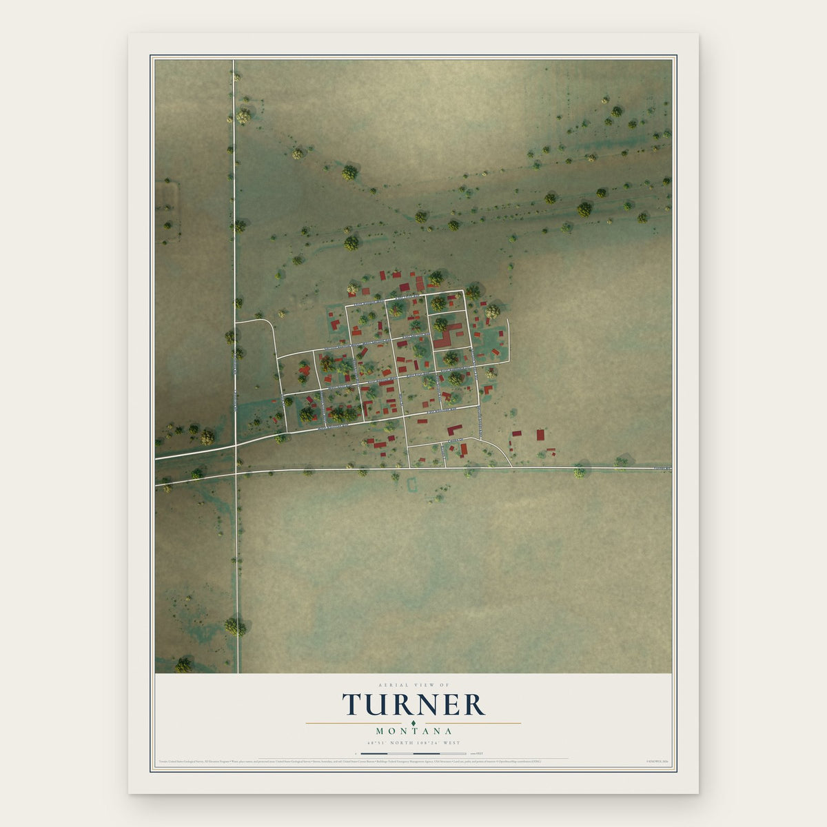 Turner, Montana map print, the full design