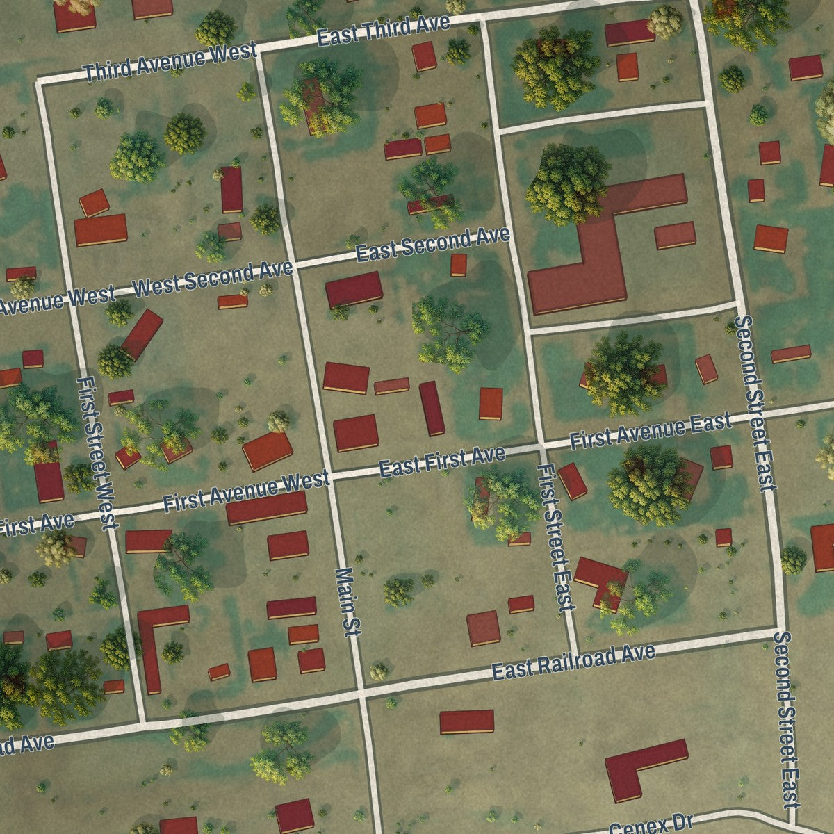 Close-up of the map of Turner, Montana print showing street and building detail