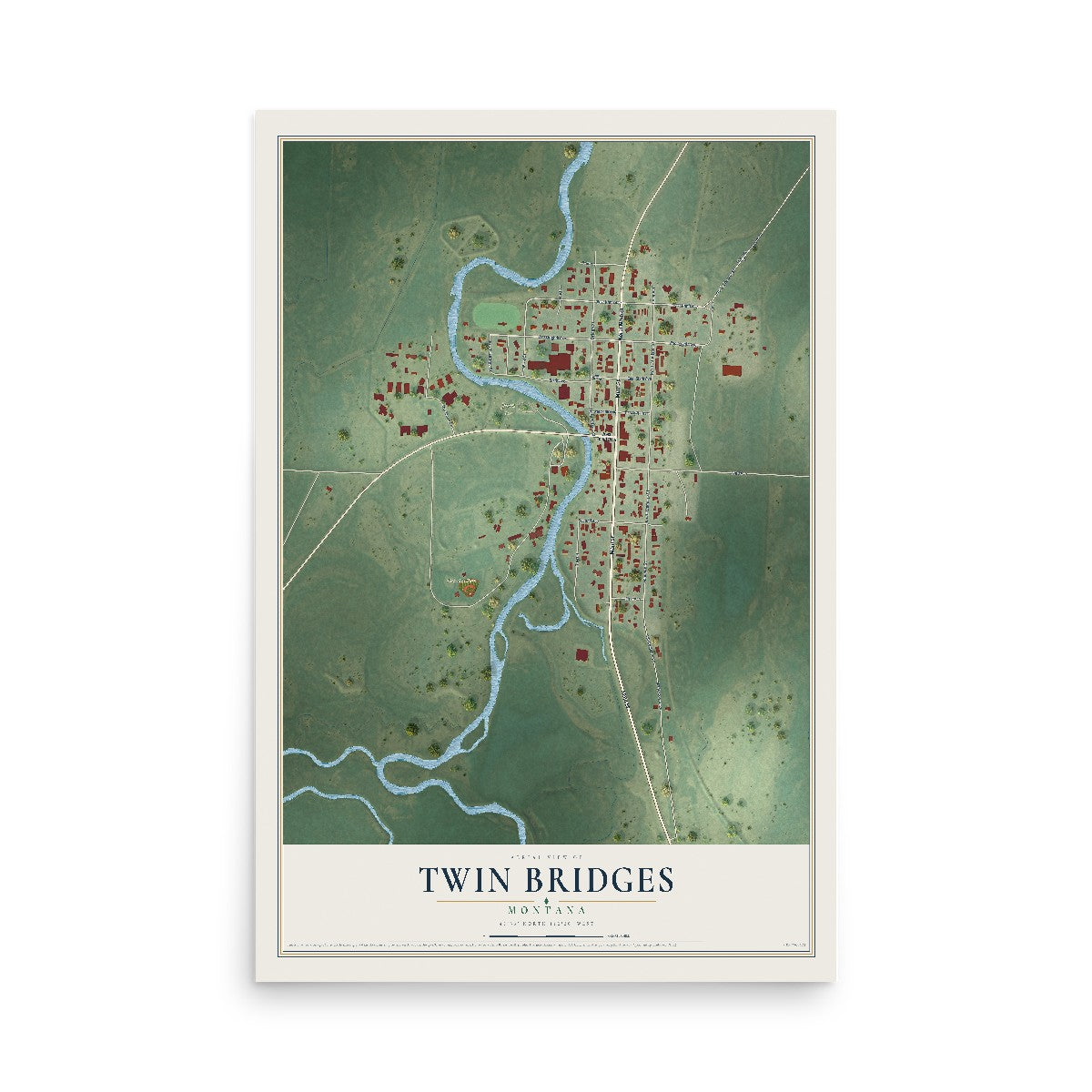Map of Twin Bridges, Montana, 12 x 18 inch unframed archival matte print