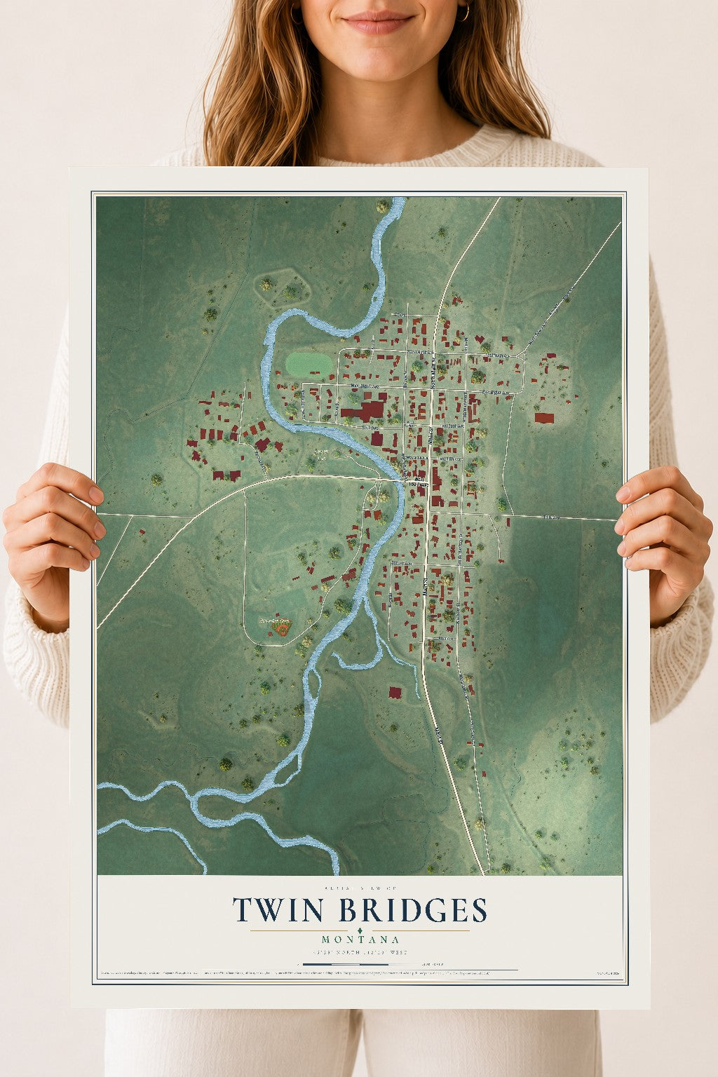 Map of Twin Bridges, Montana, 18 x 24 inch unframed archival matte print