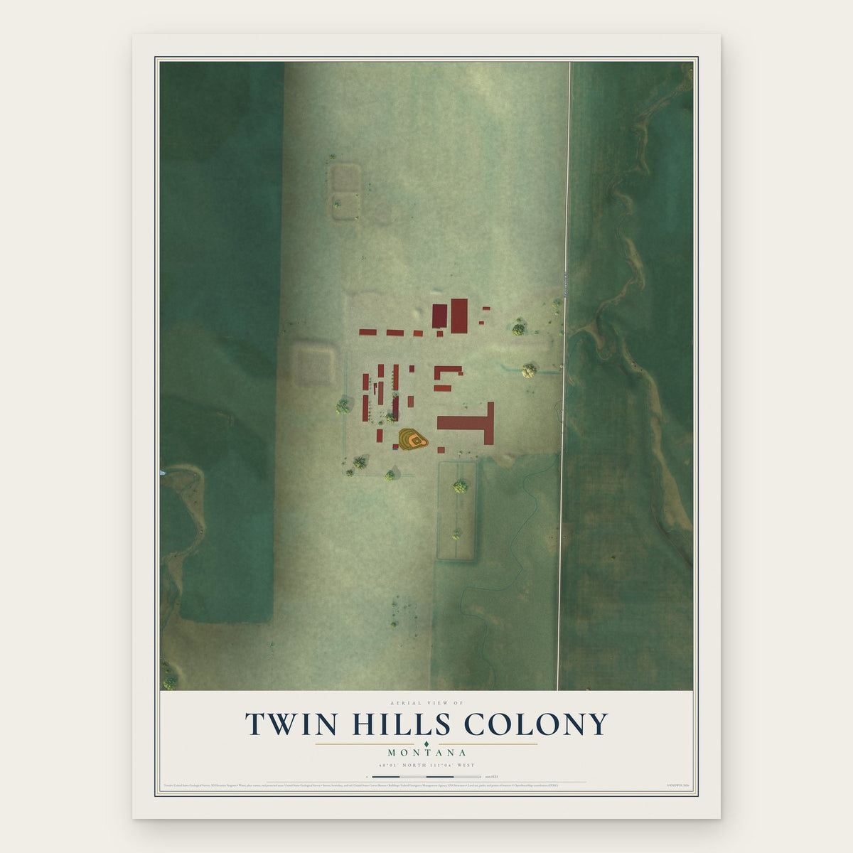 Twin Hills Colony, Montana map print, the full design