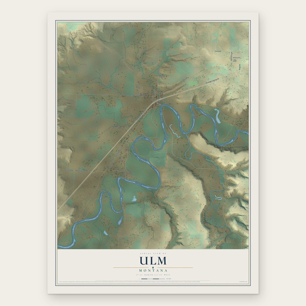 Ulm, Montana map print, the full design