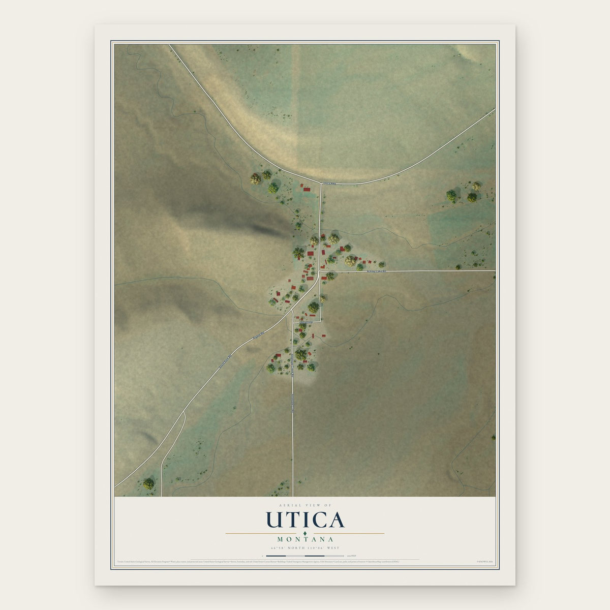 Utica, Montana map print, the full design