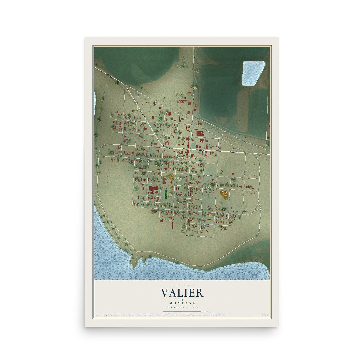 Map of Valier, Montana, 12 x 18 inch unframed archival matte print