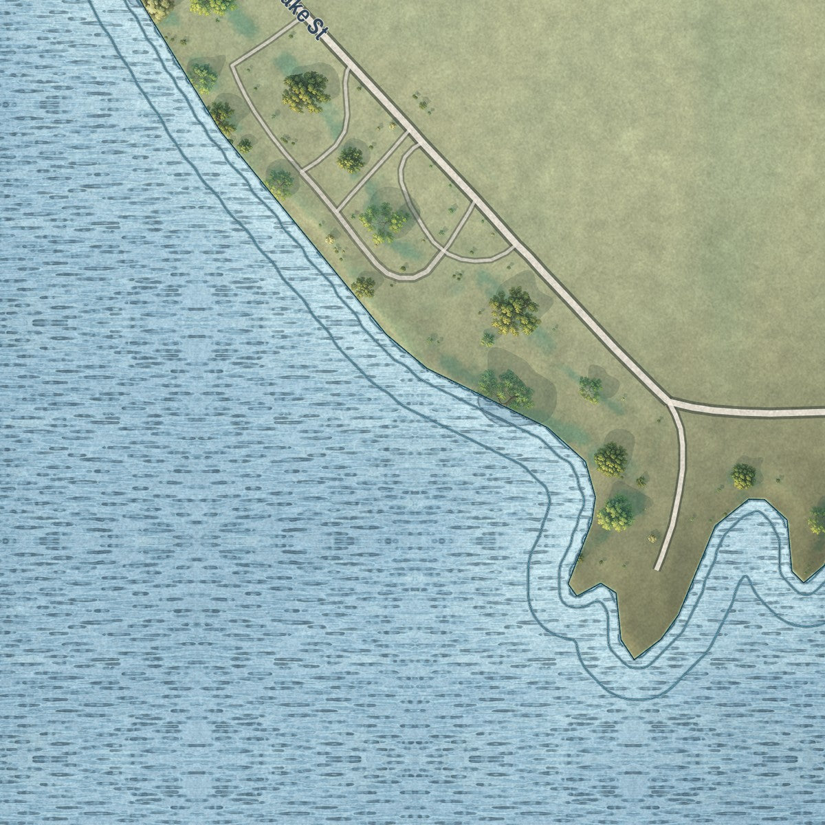 Second close-up of the map of Valier, Montana print showing more streets and buildings