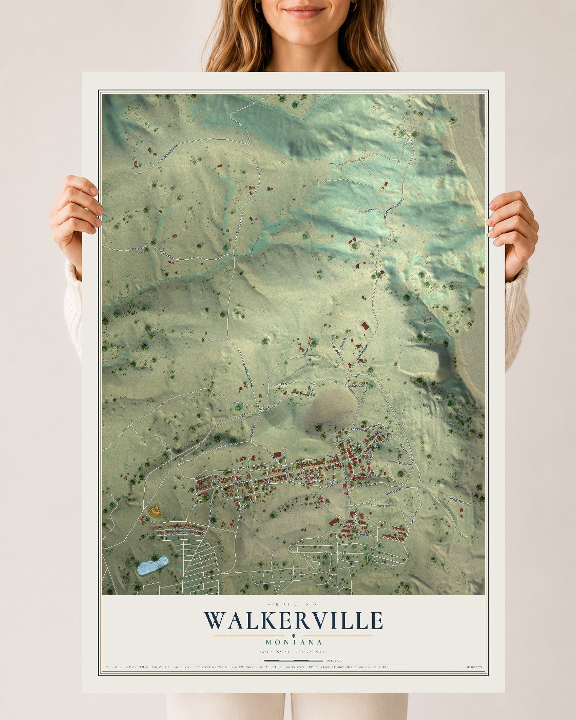 Map of Walkerville, Montana, 24 x 36 inch unframed archival matte print