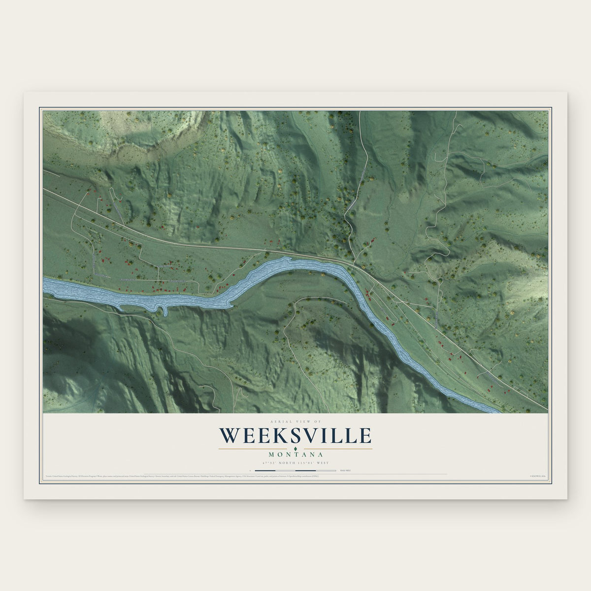 Weeksville, Montana map print, the full design