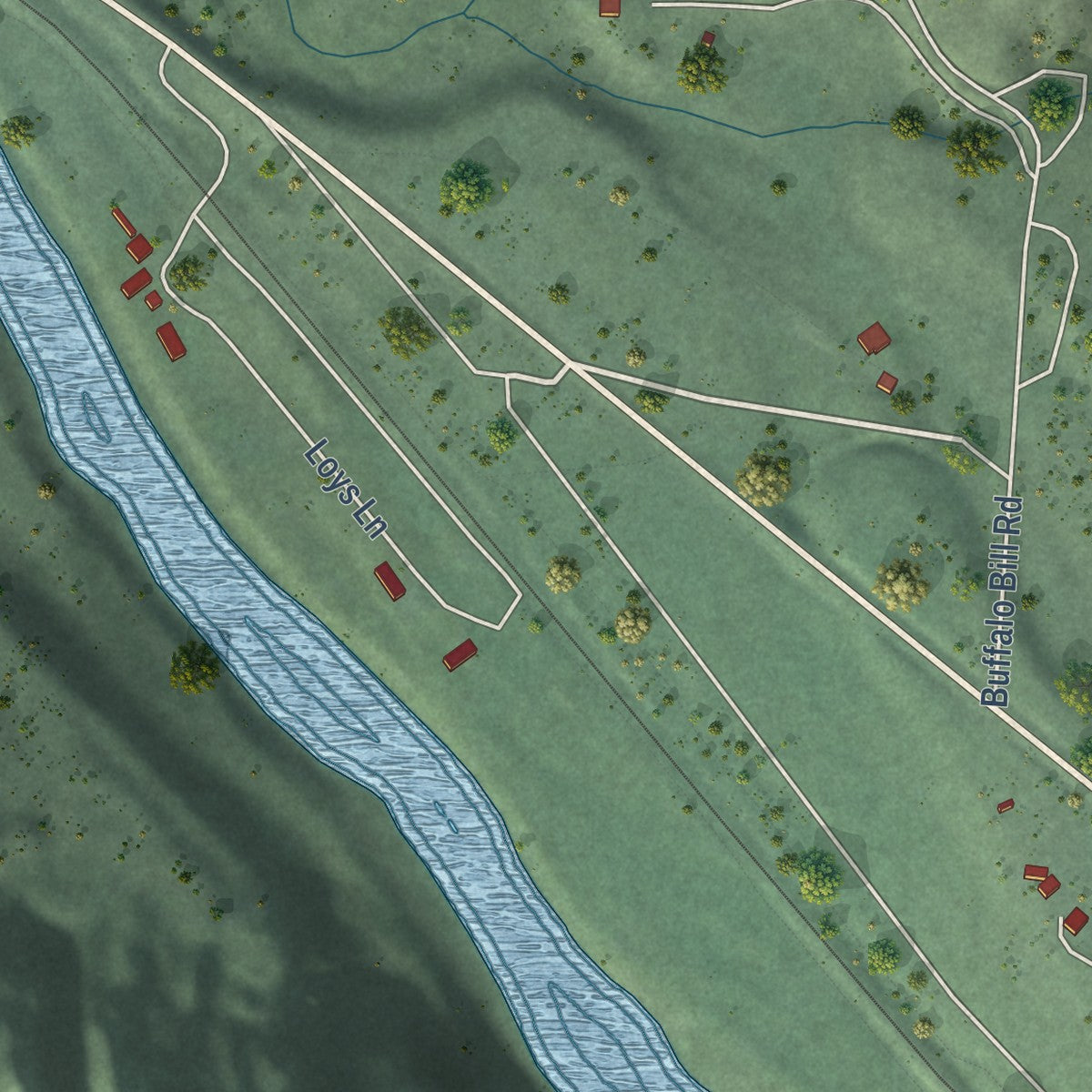 Close-up of the map of Weeksville, Montana print showing street and building detail