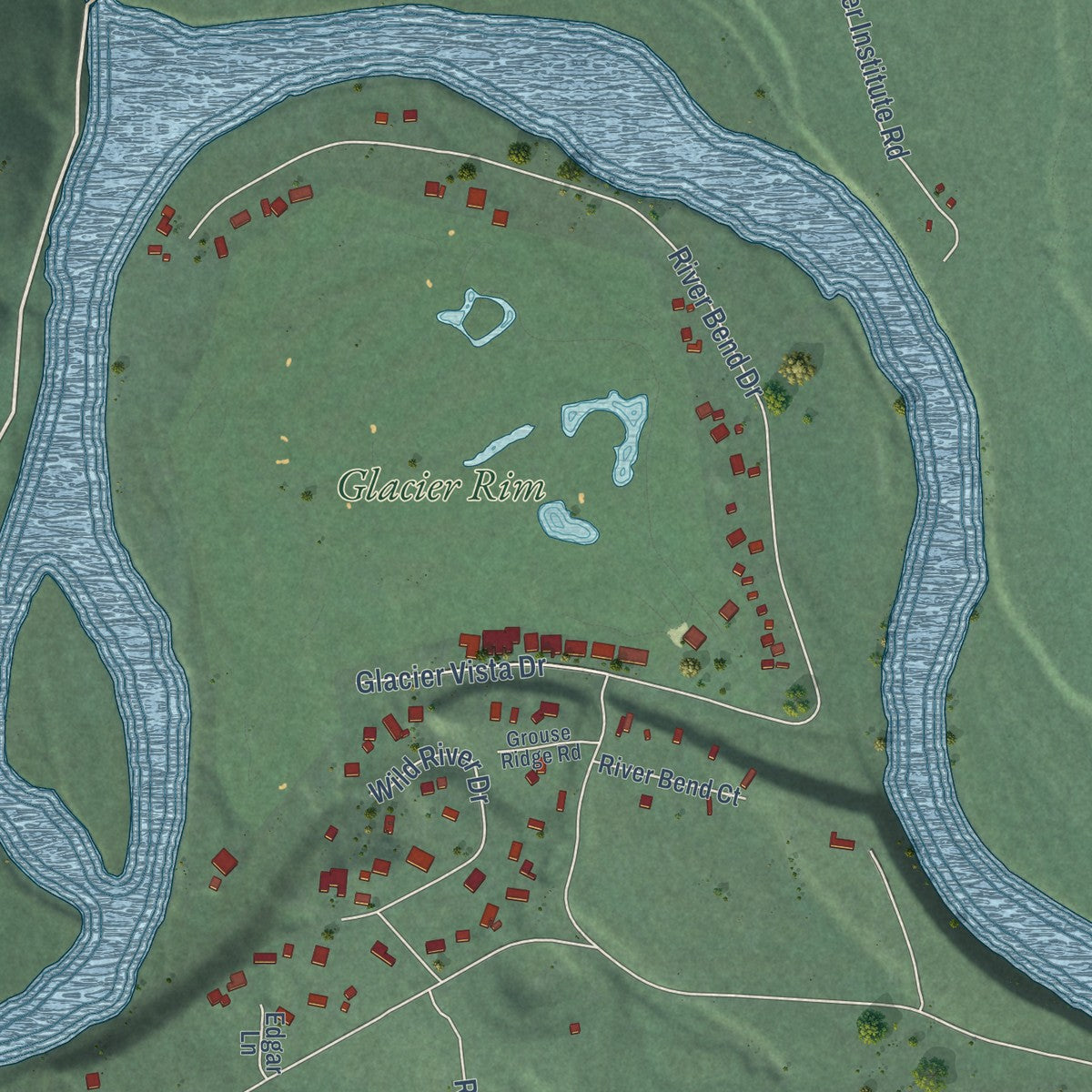 Close-up of the map of West Glacier, Montana print showing street and building detail