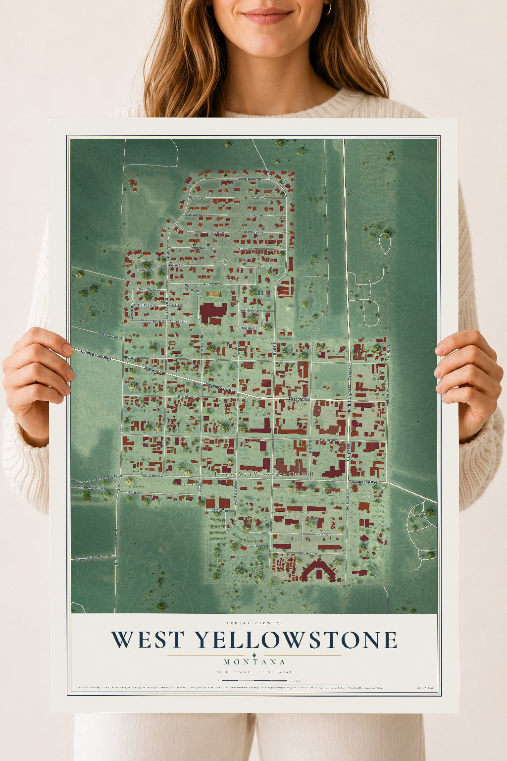 Map of West Yellowstone, Montana, 18 x 24 inch unframed archival matte print