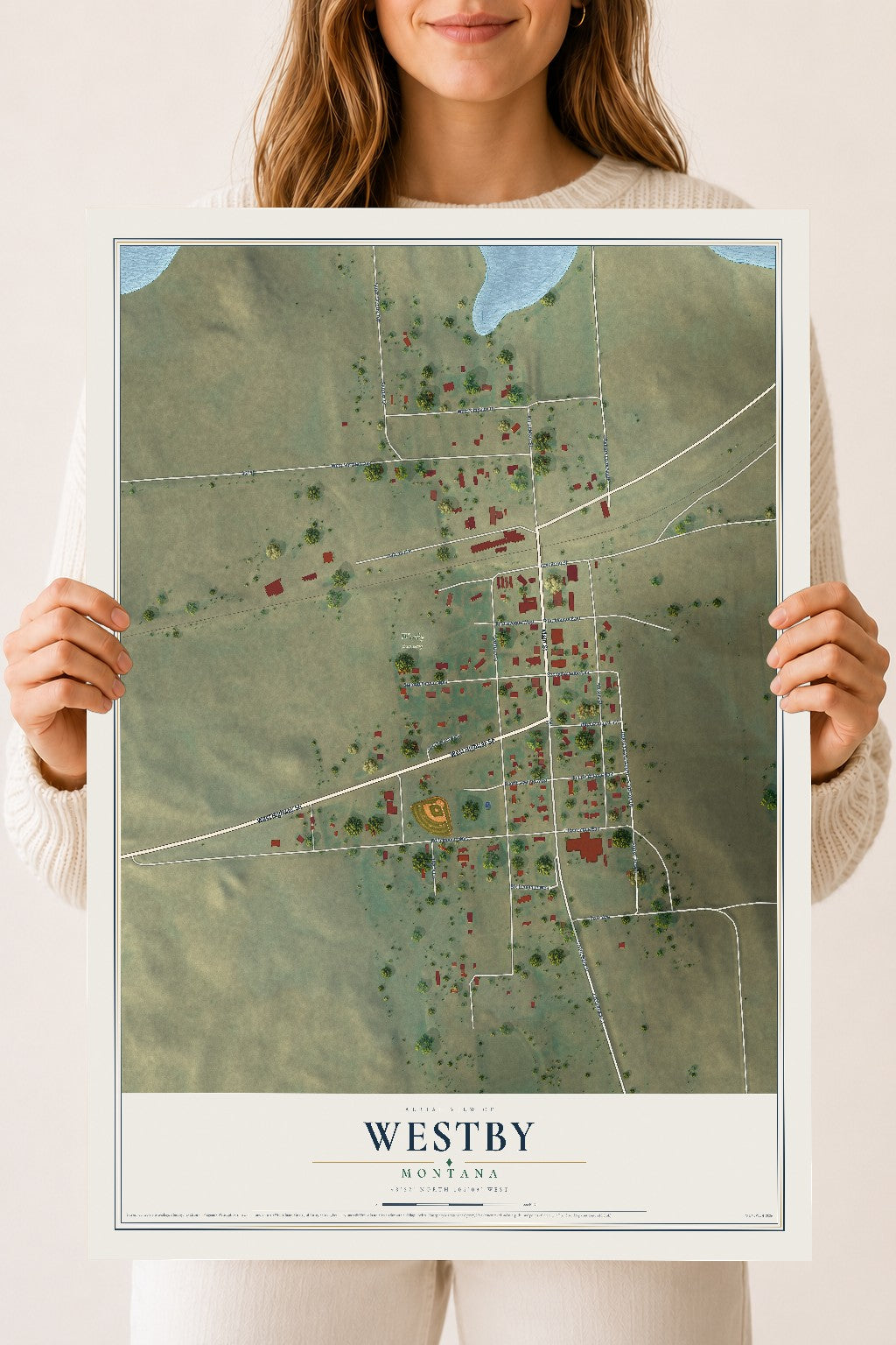 Map of Westby, Montana, 18 x 24 inch unframed archival matte print