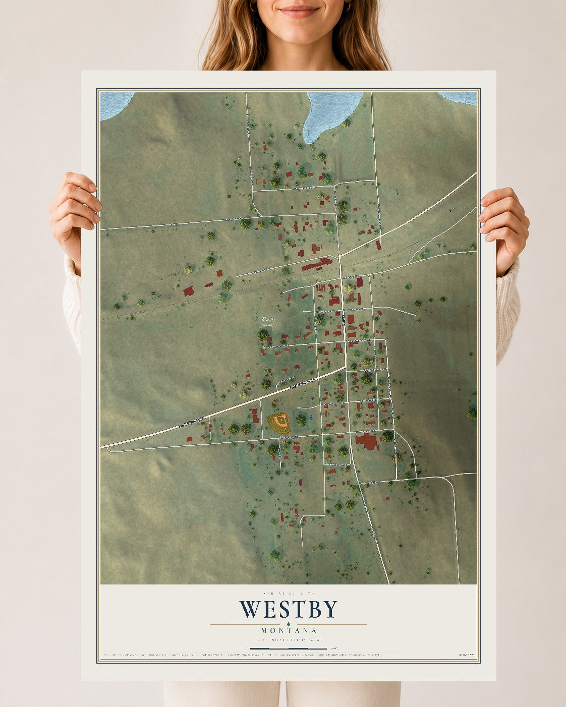 Map of Westby, Montana, 24 x 36 inch unframed archival matte print