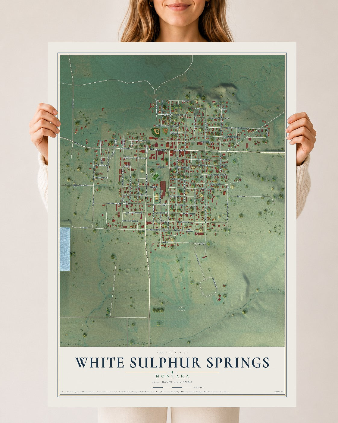 Map of White Sulphur Springs, Montana, 24 x 36 inch unframed archival matte print