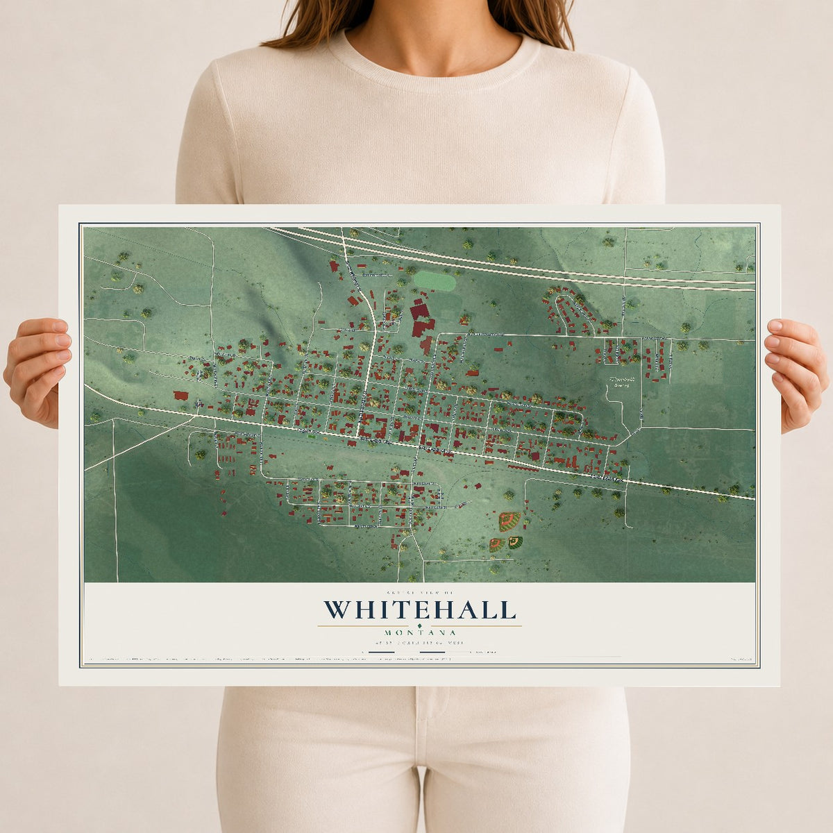 Map of Whitehall, Montana, 12 x 18 inch unframed archival matte print