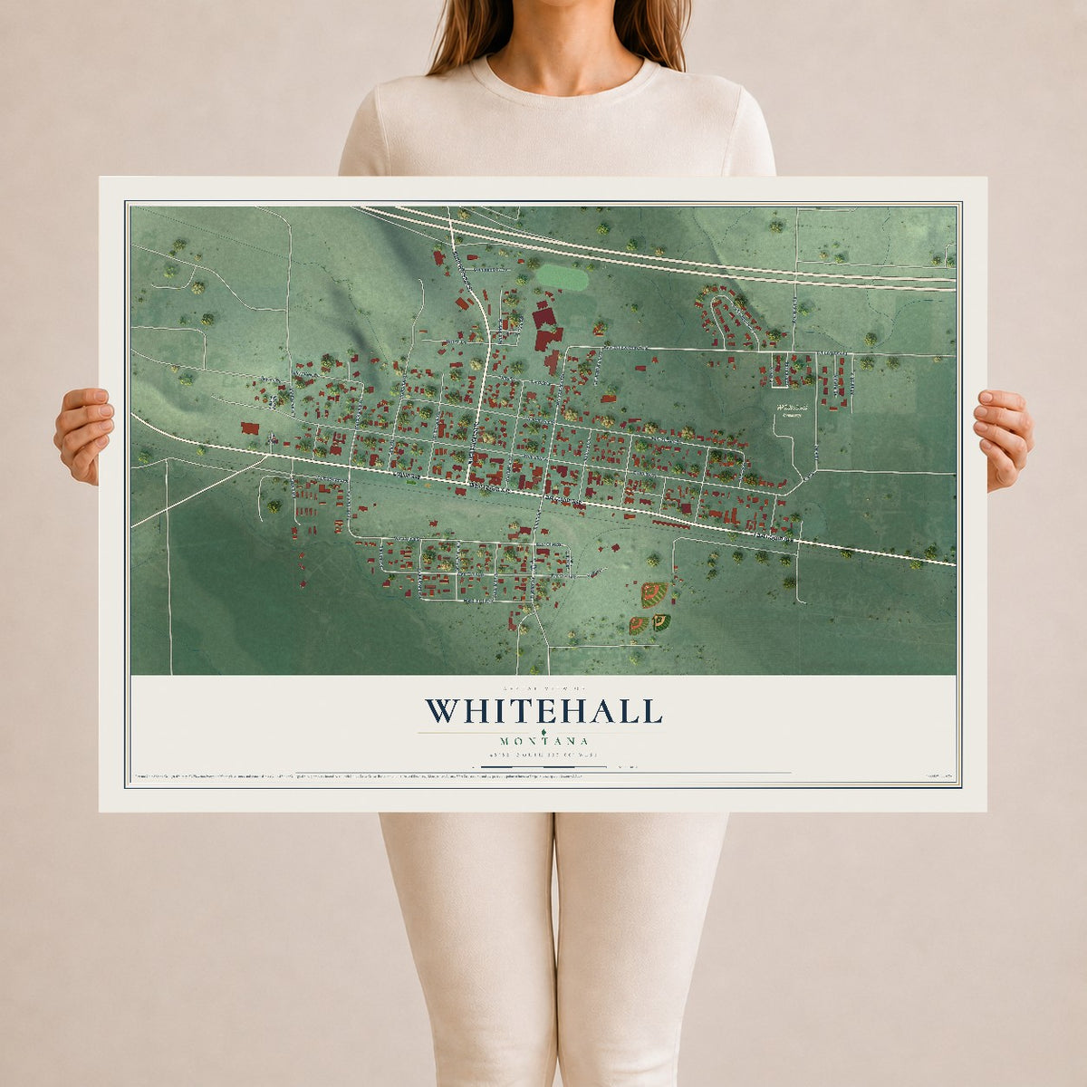 Map of Whitehall, Montana, 24 x 36 inch unframed archival matte print